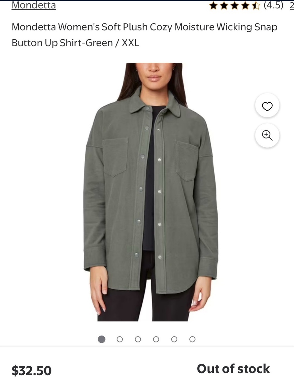 Mondetta Women's Soft Plush Cozy Snap-Front Shirt Jacket - Green NWOT
